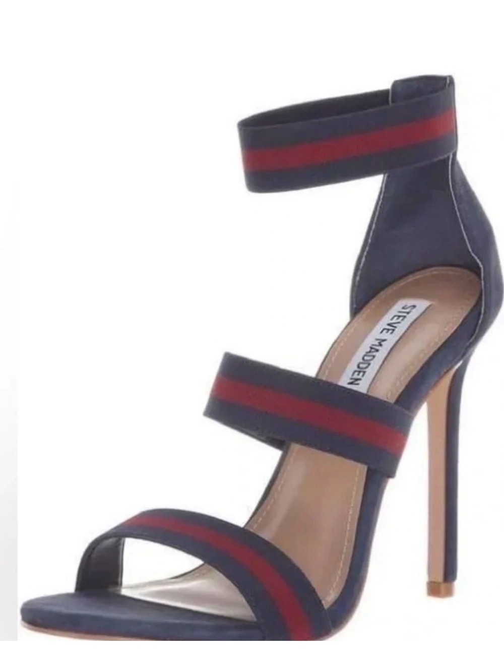 Steve Madden Navy and Red Striped Ankle-Strap Stiletto